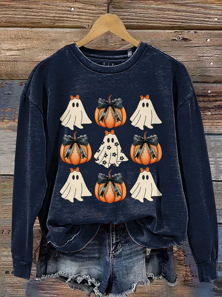 Coquette Halloween Pumpkin Cute Ghost Casual Print Sweatshirt