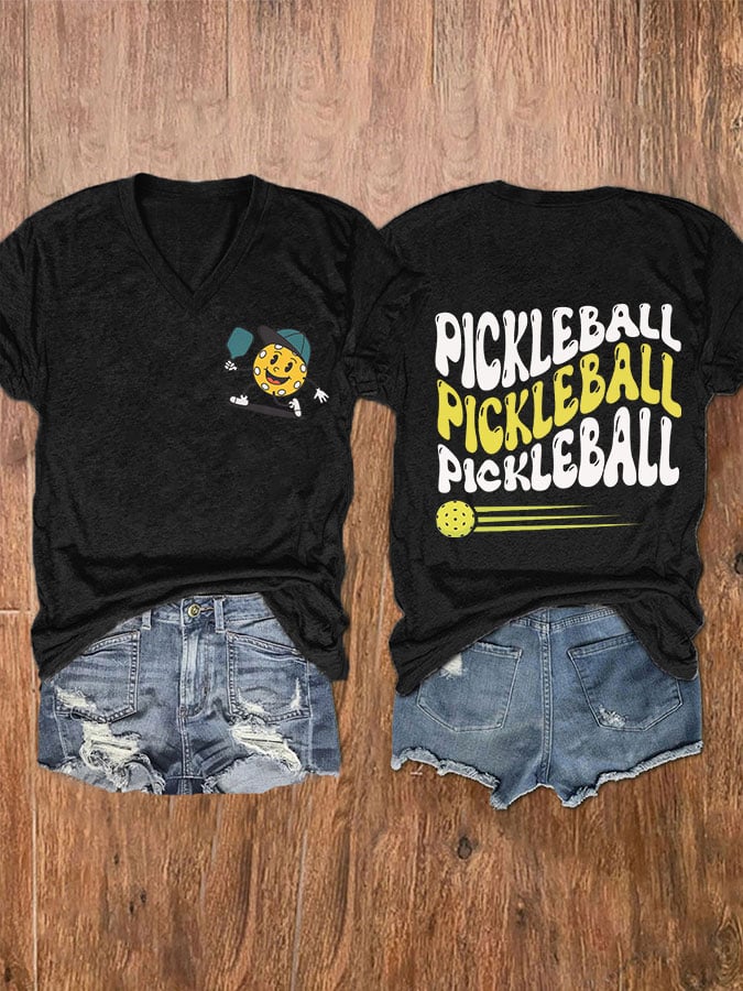 Women's Fun Pickleball V-Neck T-Shirt