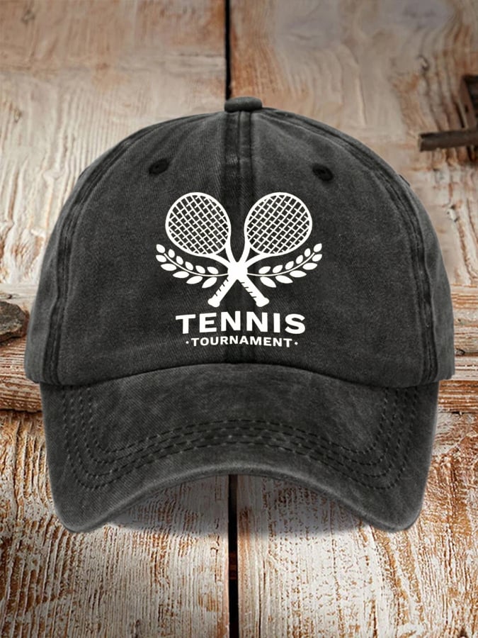 Women's Unisex Tennis Print Distressed Washed Hat