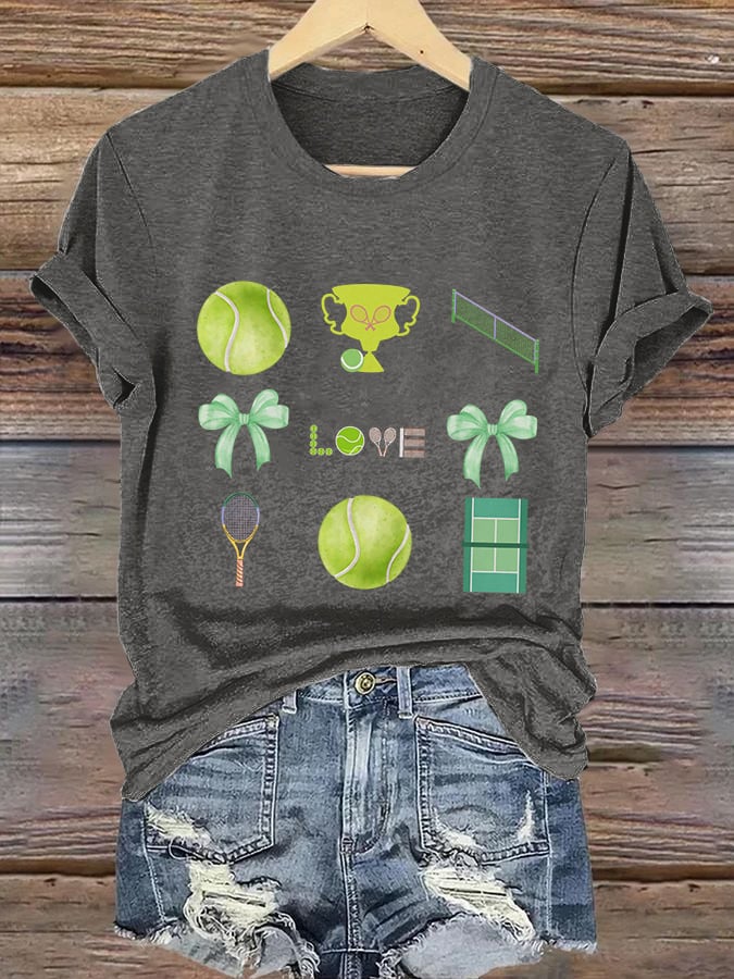 Women's Retro Tennis Print T-Shirt