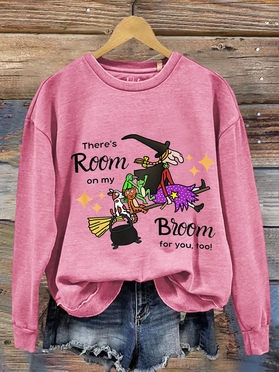 There's Room On My Broom For You Too Dog Cat Witch Halloween Art Print Casual Sweatshirt