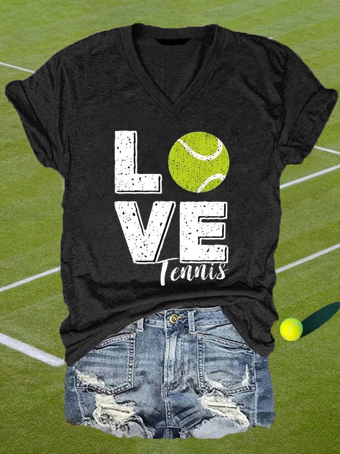 Women's Tennis Lovers Casual V-Neck Tee