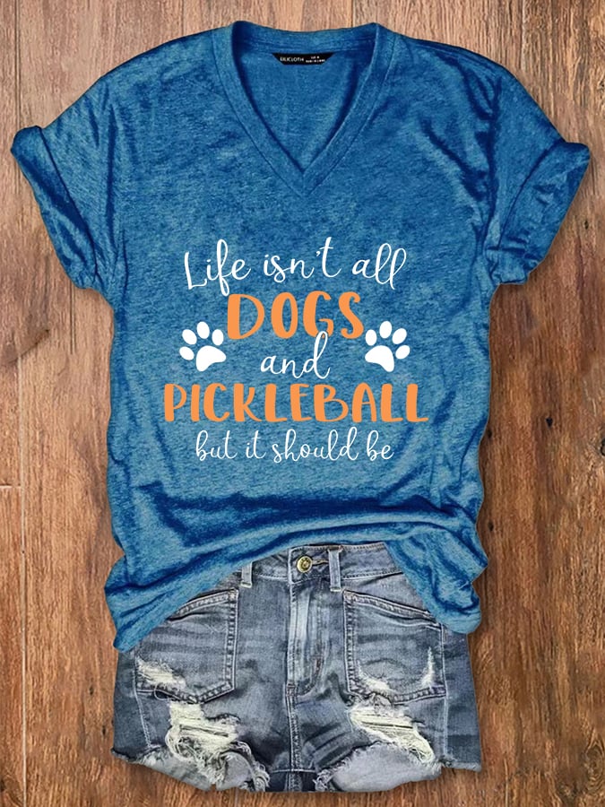 Women's Funny Dogs and Pickleball Printed T-Shirt