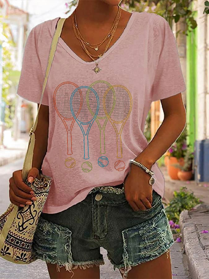 Women's Color Tennis V Neck T-Shirt