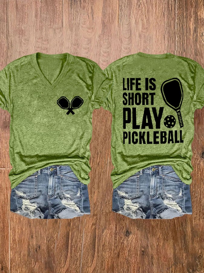 Women's Pickleball Lover Printed V-Neck T-Shirt