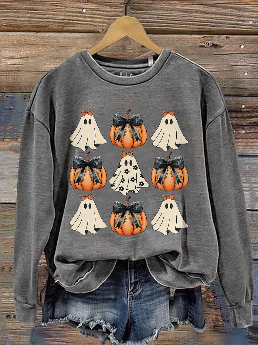 Coquette Halloween Pumpkin Cute Ghost Casual Print Sweatshirt