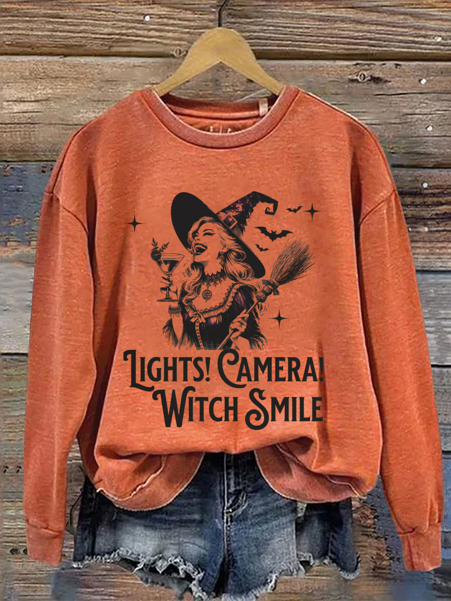 Lights Camera Witch Smile Halloween Art Print Casual Sweatshirt