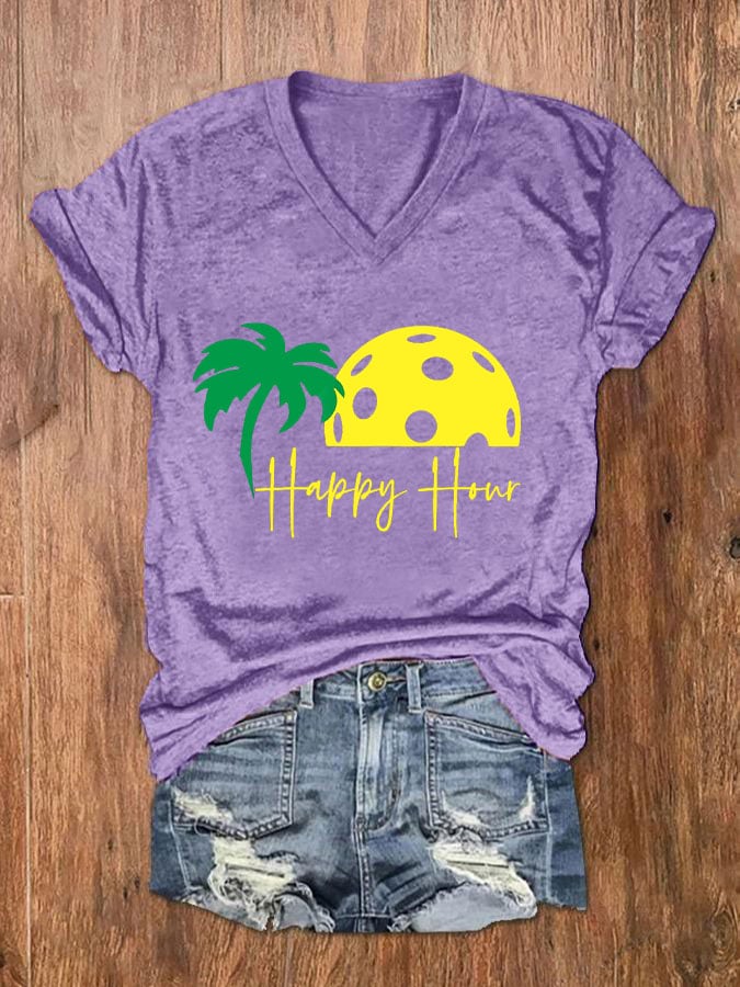 Women's Pickleball "HAPPY HOUR" Printed T-shirt