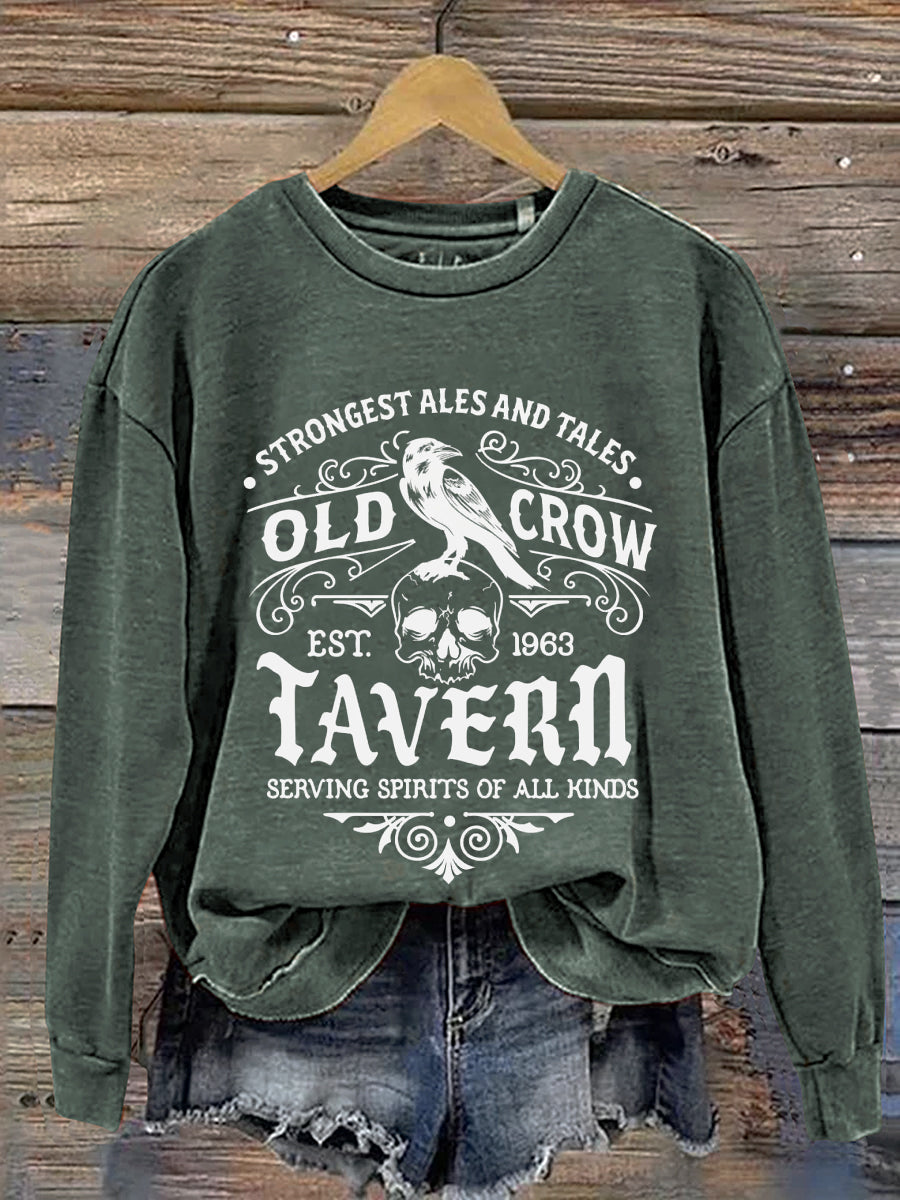 Strongest Ales And Tales Old Crow Tavern Serving Spirits Of All Kinds Halloween Art Print Casual Sweatshirt