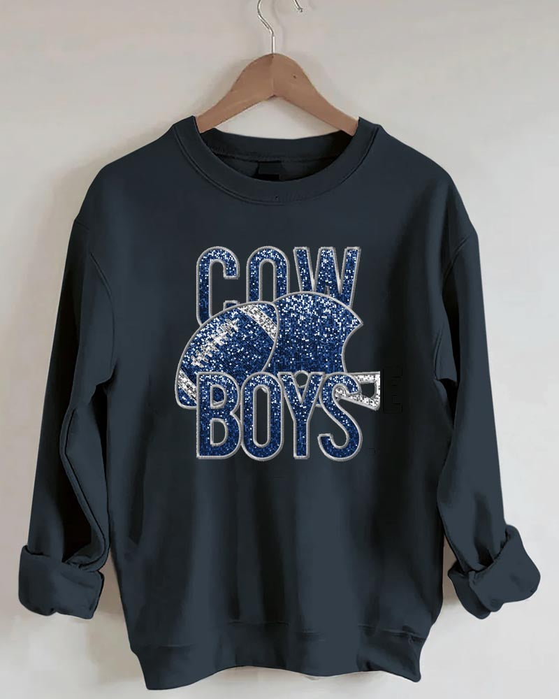 Cowboys Football Faux Stitch Embroidery Sequin Crewneck Sweatshirt