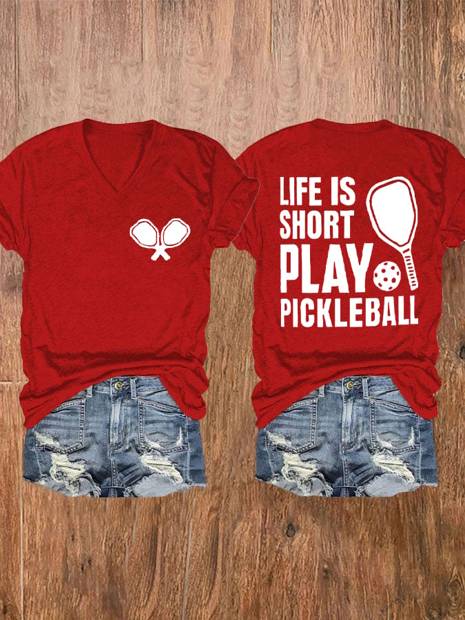 Women's Pickleball Lover Printed V-Neck T-Shirt