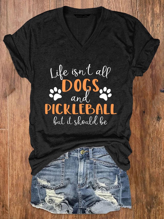 Women's Funny Dogs and Pickleball Printed T-Shirt