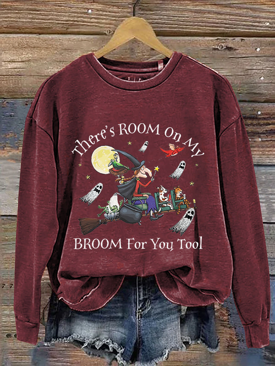 There's Room On My Broom For You Tool Dog Cat Witch Halloween Art Print Casual Sweatshirt