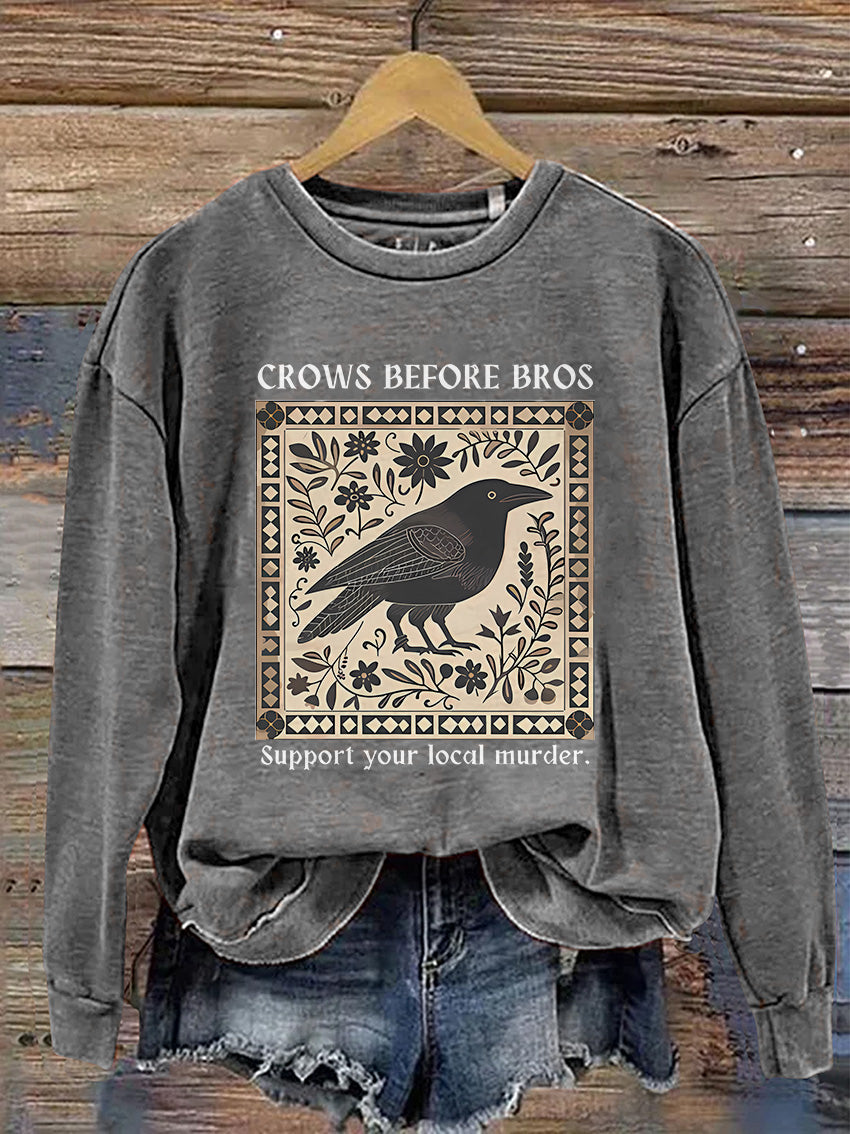 Halloween Crows Before Bros Casual Print Sweatshirt