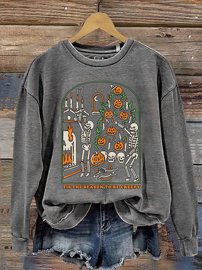 Tis The Season To Be Creepy Halloween Casual Print Sweatshirt