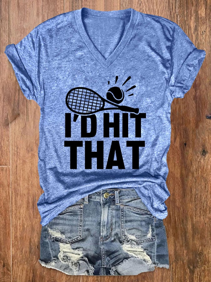 Women's Fun Tennis Printed Casual V-Neck T-Shirt