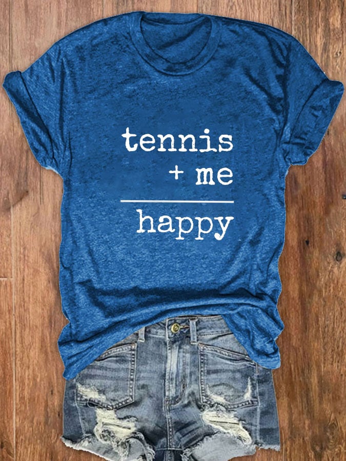 Women's "Tennis+me=happy" printed T-shirt