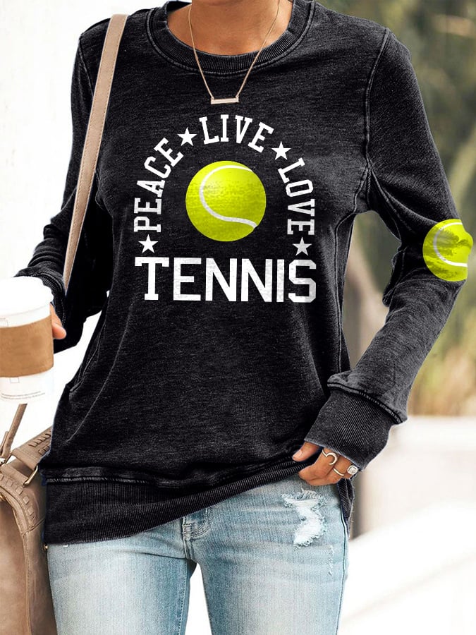 Women's Retro Peace Live Love Tennis Print Sweatshirt