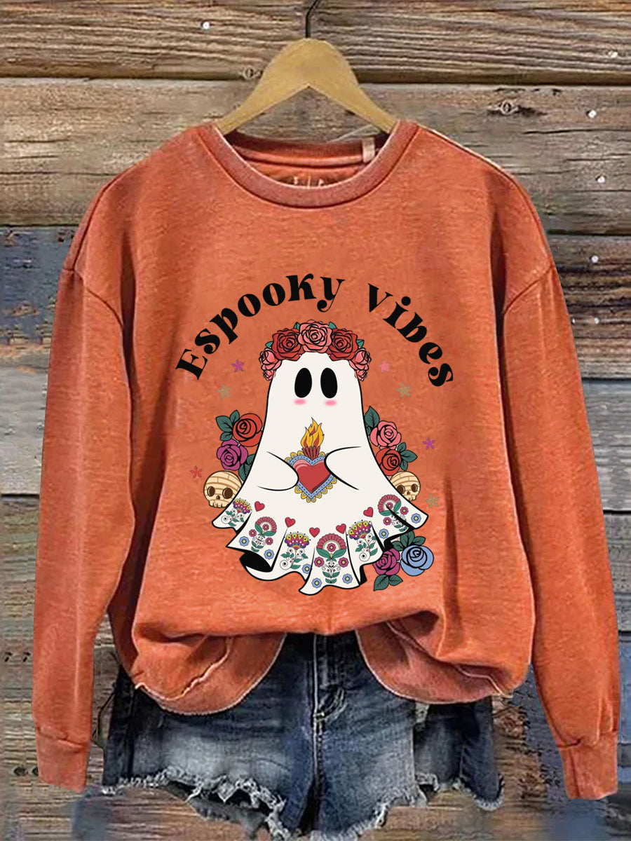 Espooky Vibes Ghost Halloween Art Print Casual Sweatshirt