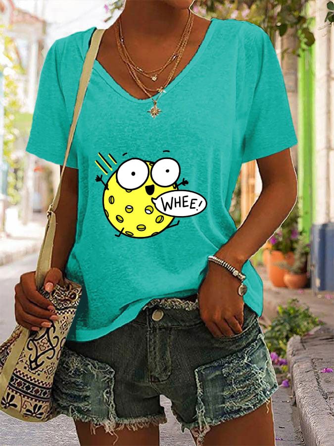 Women's Funny Pickleball Print V-Neck T-Shirt