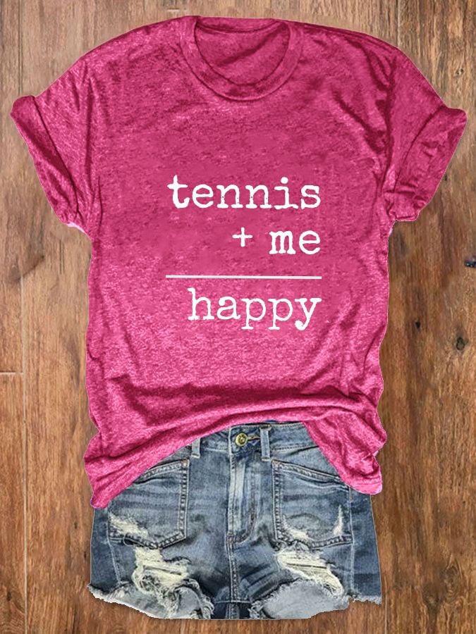 Women's "Tennis+me=happy" printed T-shirt