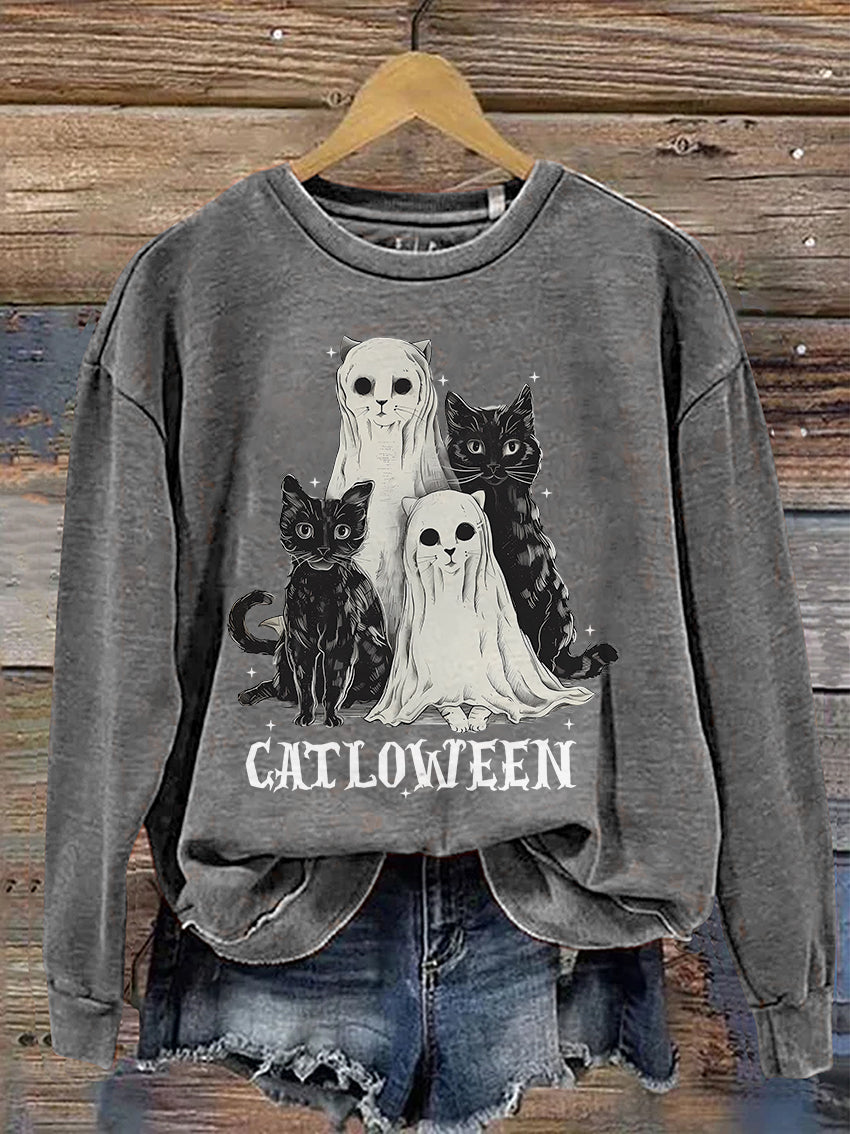 Catloween Funny Halloween Cat Casual Print Sweatshirt