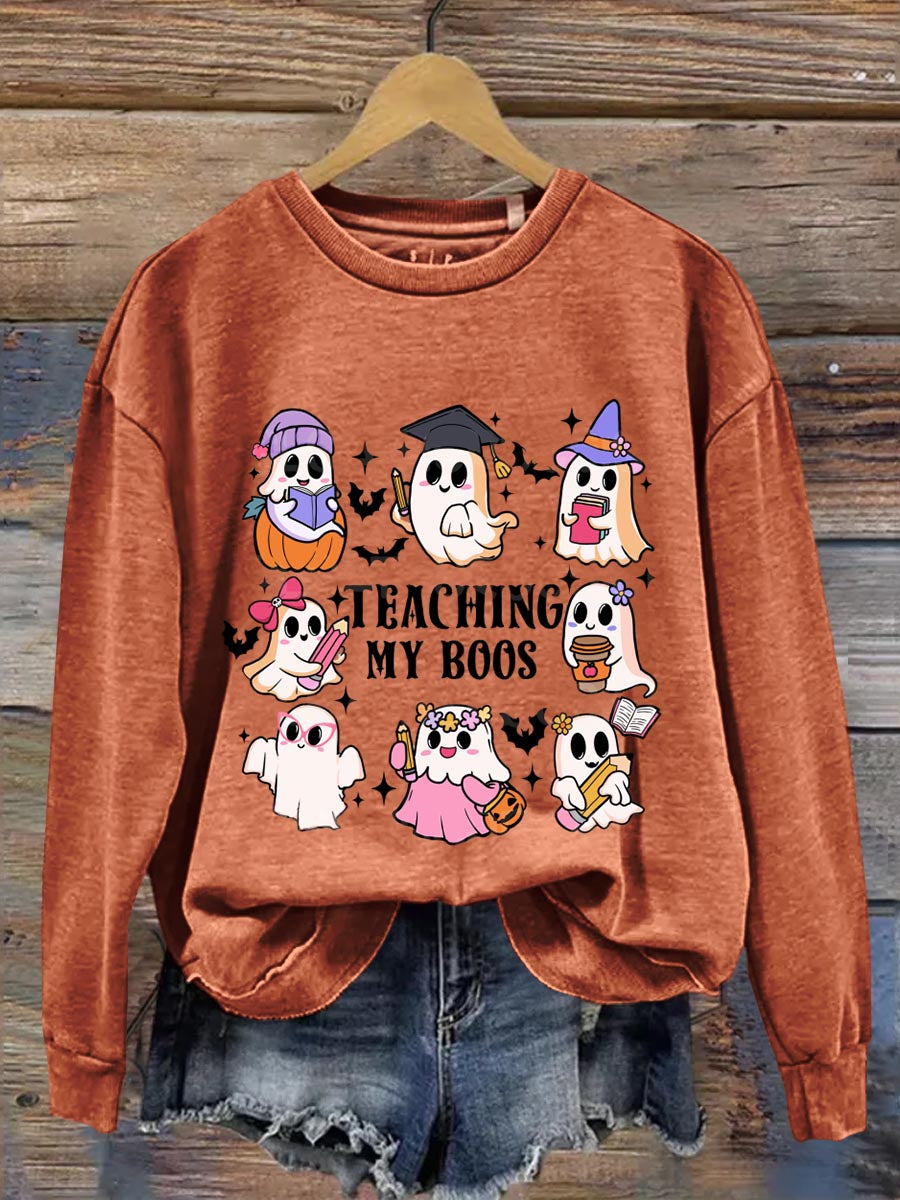 Teaching My Boos Ghost Halloween Art Print Casual  Sweatshirt