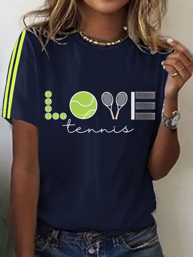 Women's Tennis Printed Round-Neck Casual T-Shirt