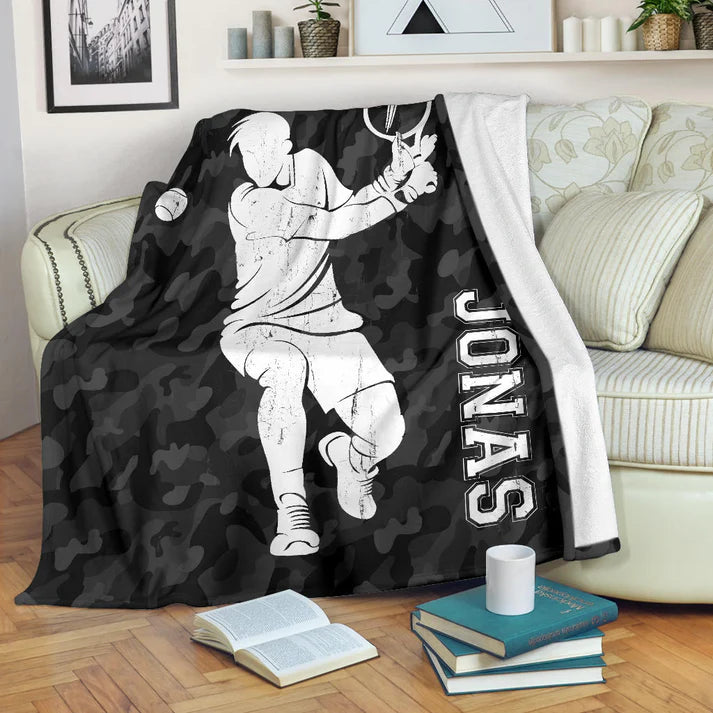 Personalized Tennis Blanket, Tennis Player For Him Sherpa Fleece Blanket, Custom Name Soft Cozy Plush Throw Blanket