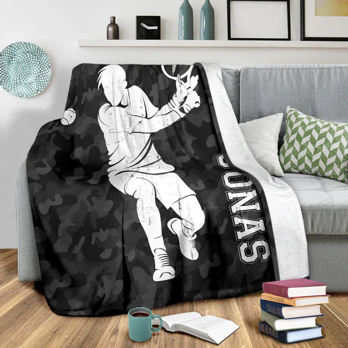 Personalized Tennis Blanket, Tennis Player For Him Sherpa Fleece Blanket, Custom Name Soft Cozy Plush Throw Blanket