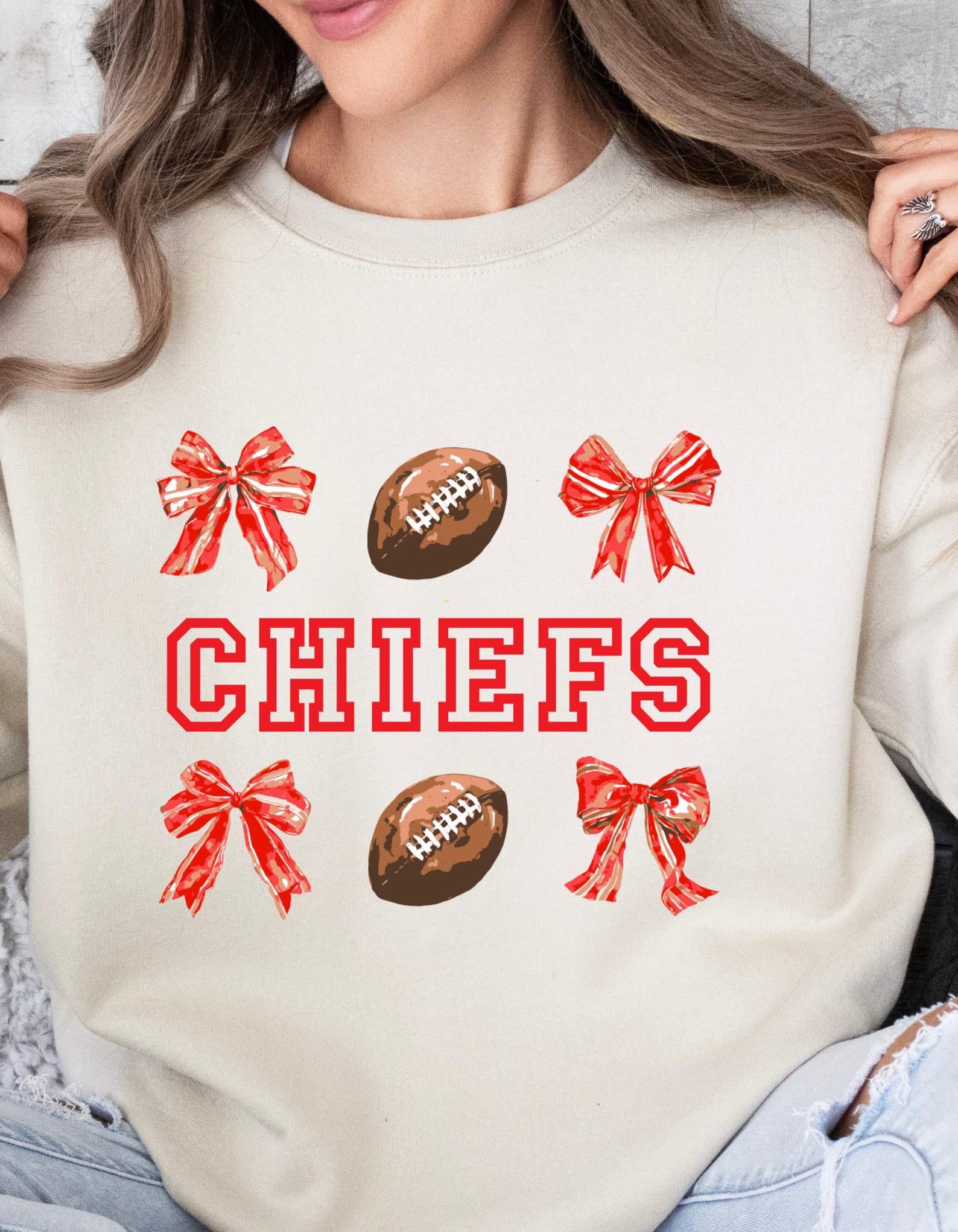 Coquette Bow Chiefs Kansas City Football Sweatshirt