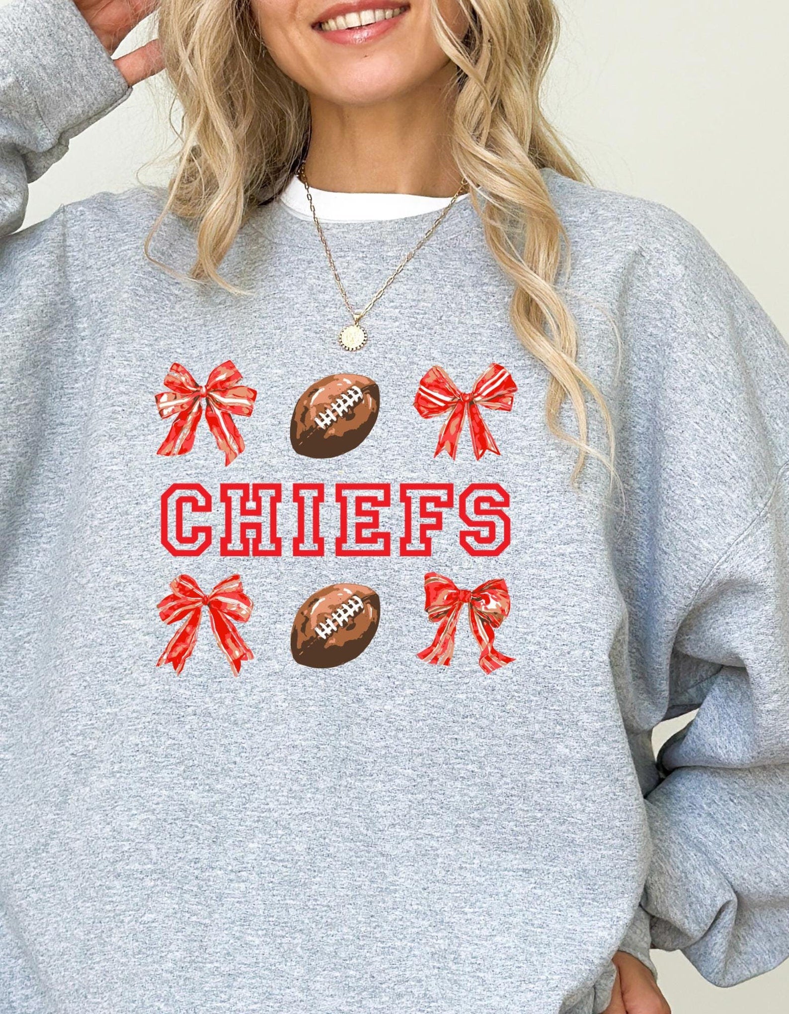 Coquette Bow Chiefs Kansas City Football Sweatshirt