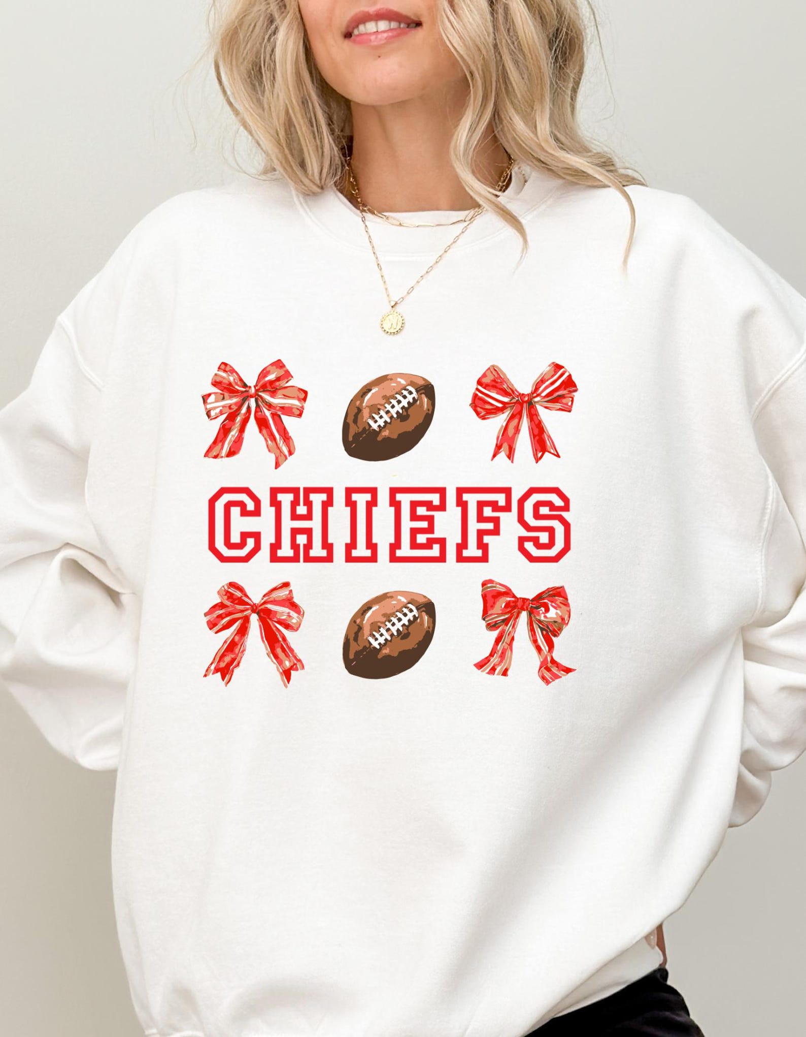 Coquette Bow Chiefs Kansas City Football Sweatshirt