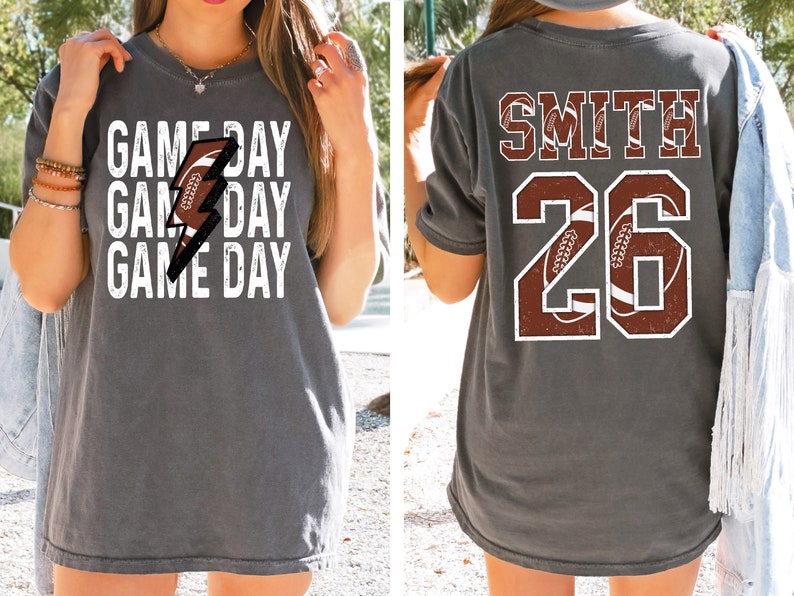 Football Game Day Mom T-Shirt，Customized Your Name And  Number