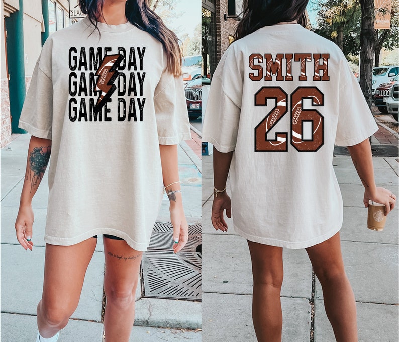 Football Game Day Mom T-Shirt，Customized Your Name And  Number
