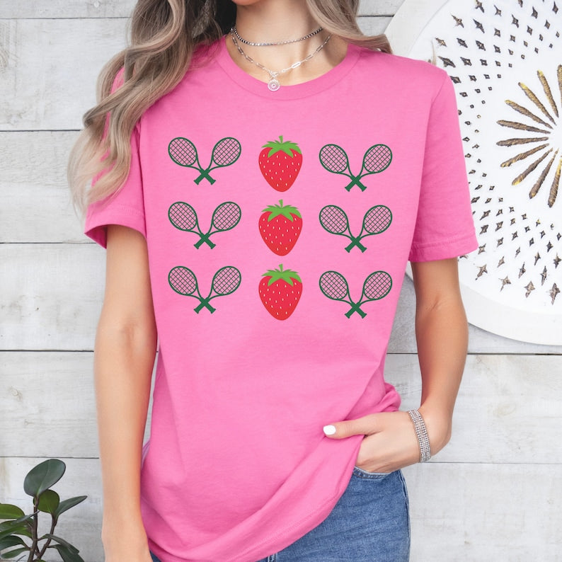 Tennis Tournament Strawberry Aesthetic  T-shirt