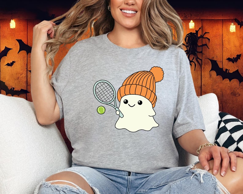 Retro Ghost Halloween Tennis  T-shirts