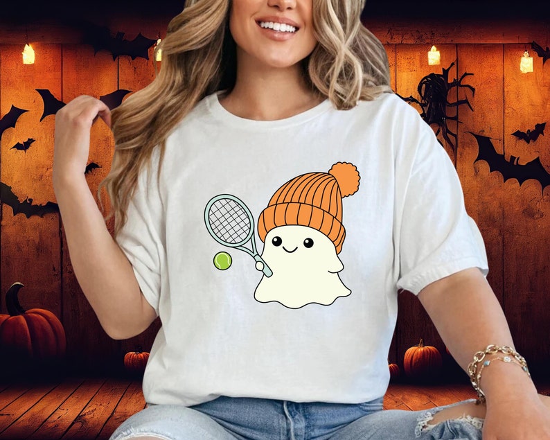 Retro Ghost Halloween Tennis  T-shirts