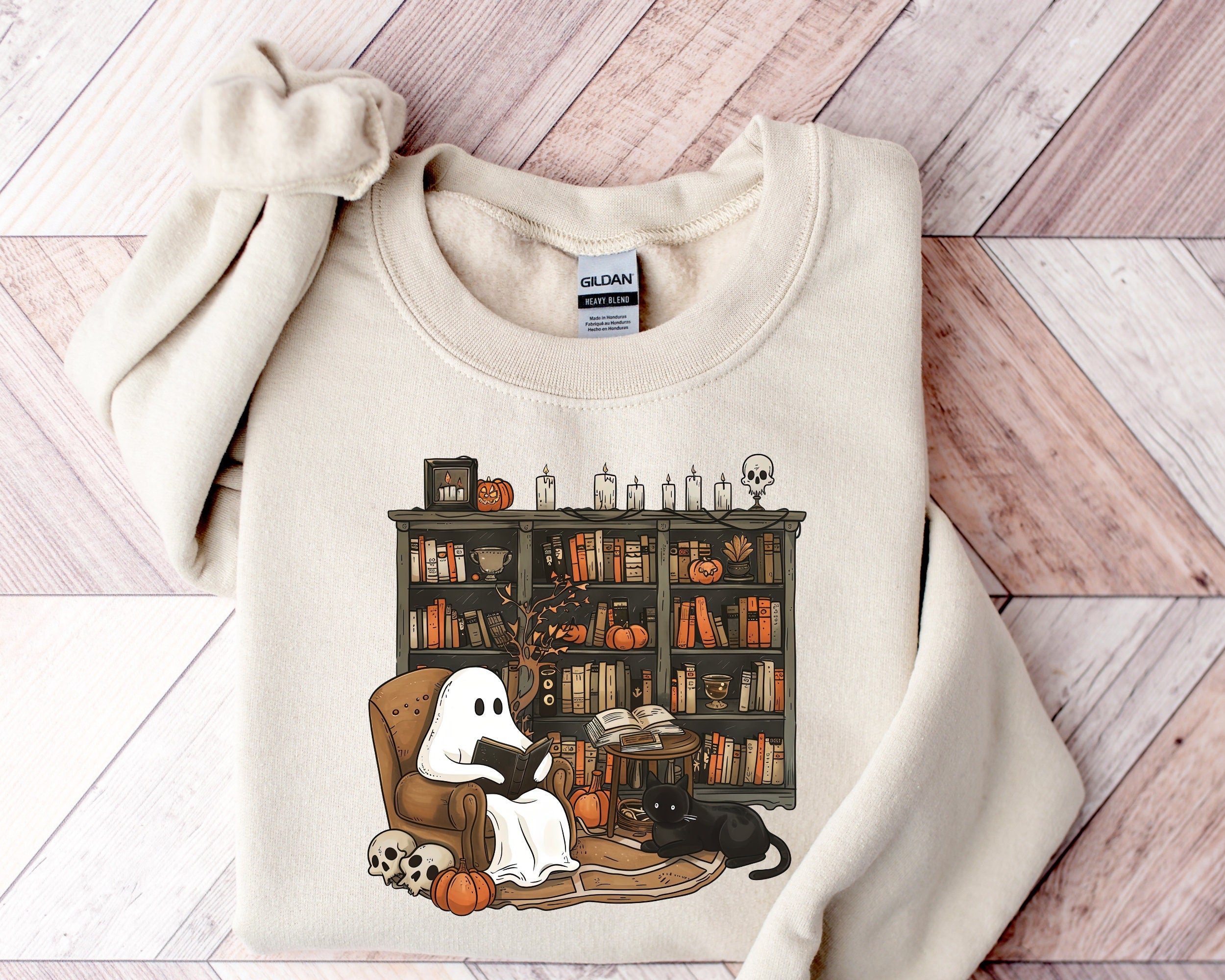 Retro Ghost Reading Books Halloween Sweatshirt