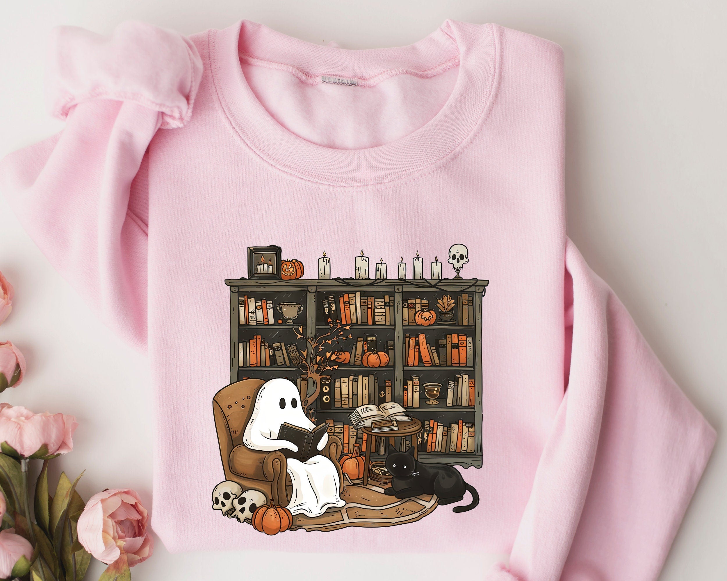 Retro Ghost Reading Books Halloween Sweatshirt