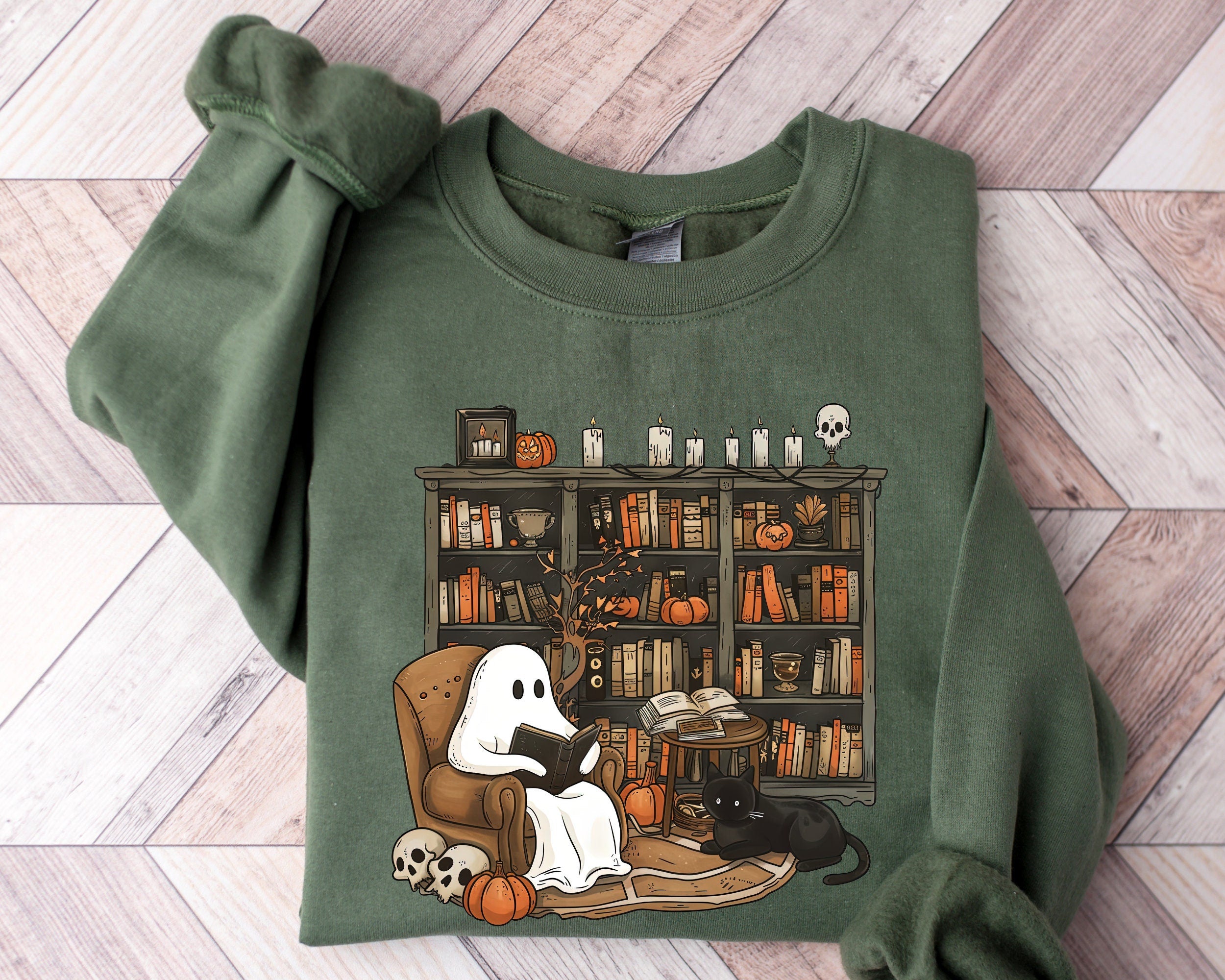 Retro Ghost Reading Books Halloween Sweatshirt