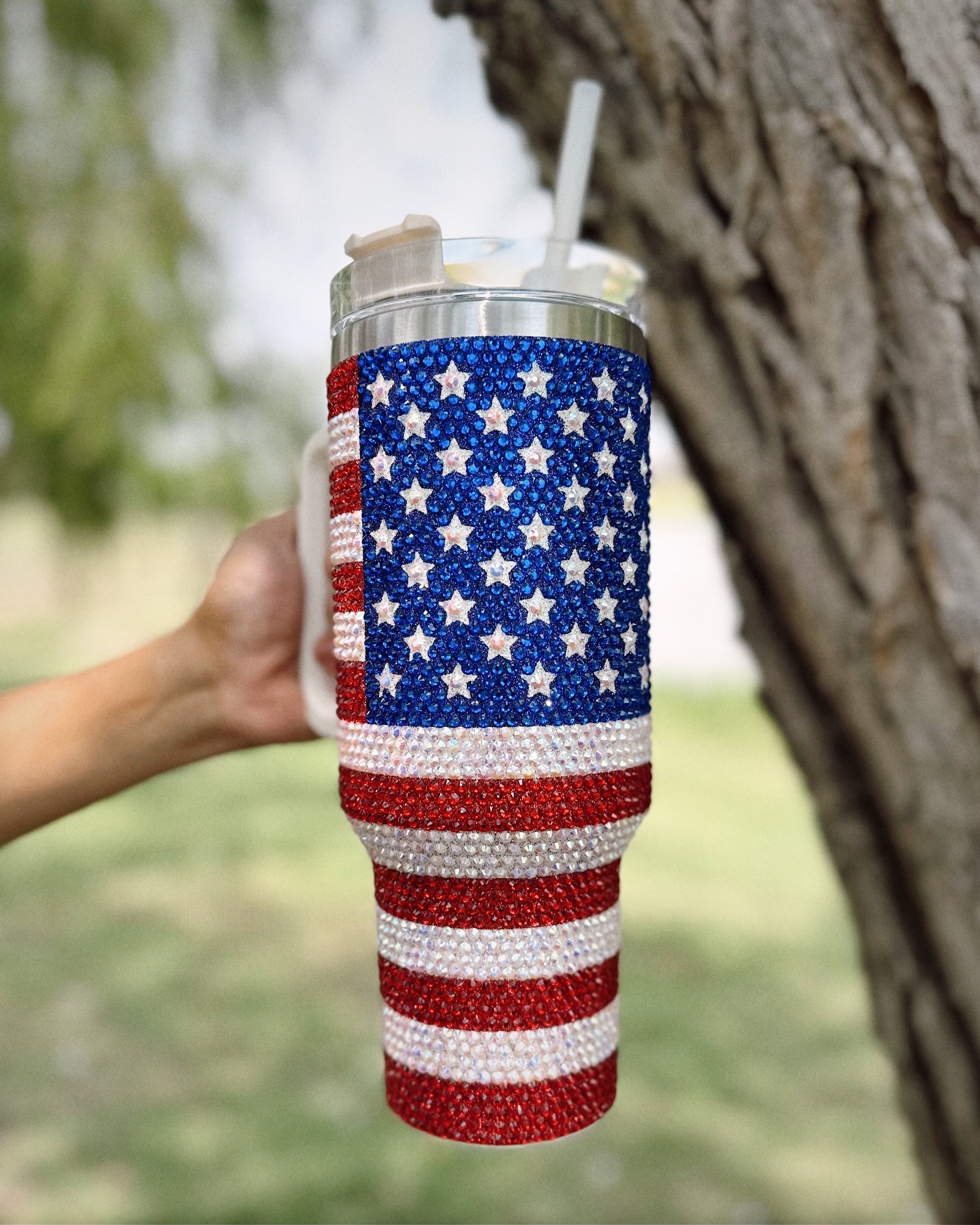 Crystal American Flag "Blinged Out" 40 Oz. Tumbler