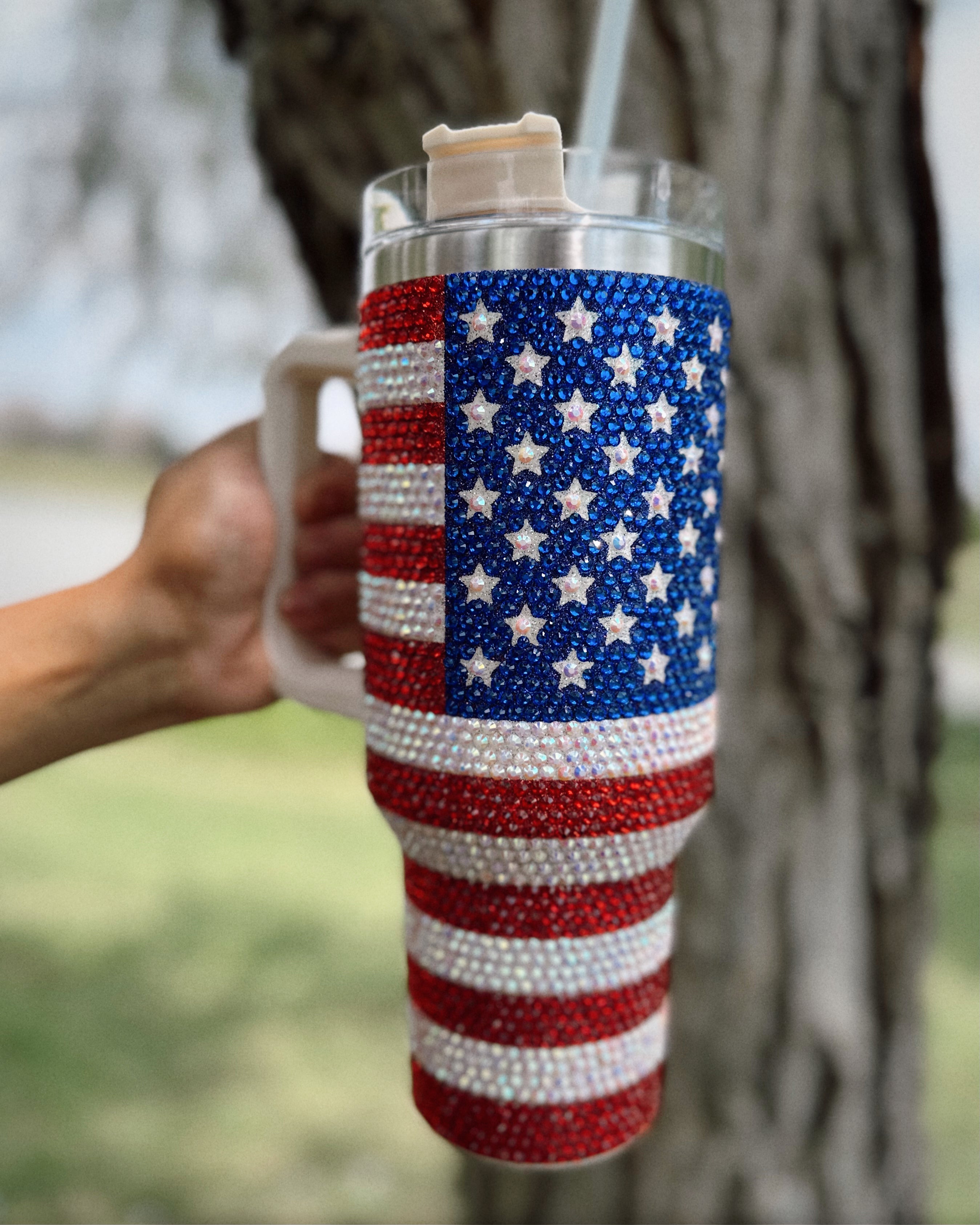 Crystal American Flag "Blinged Out" 40 Oz. Tumbler