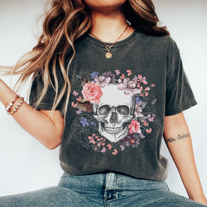 Comfort Colors Floral Skull Dark Academia T-shirt